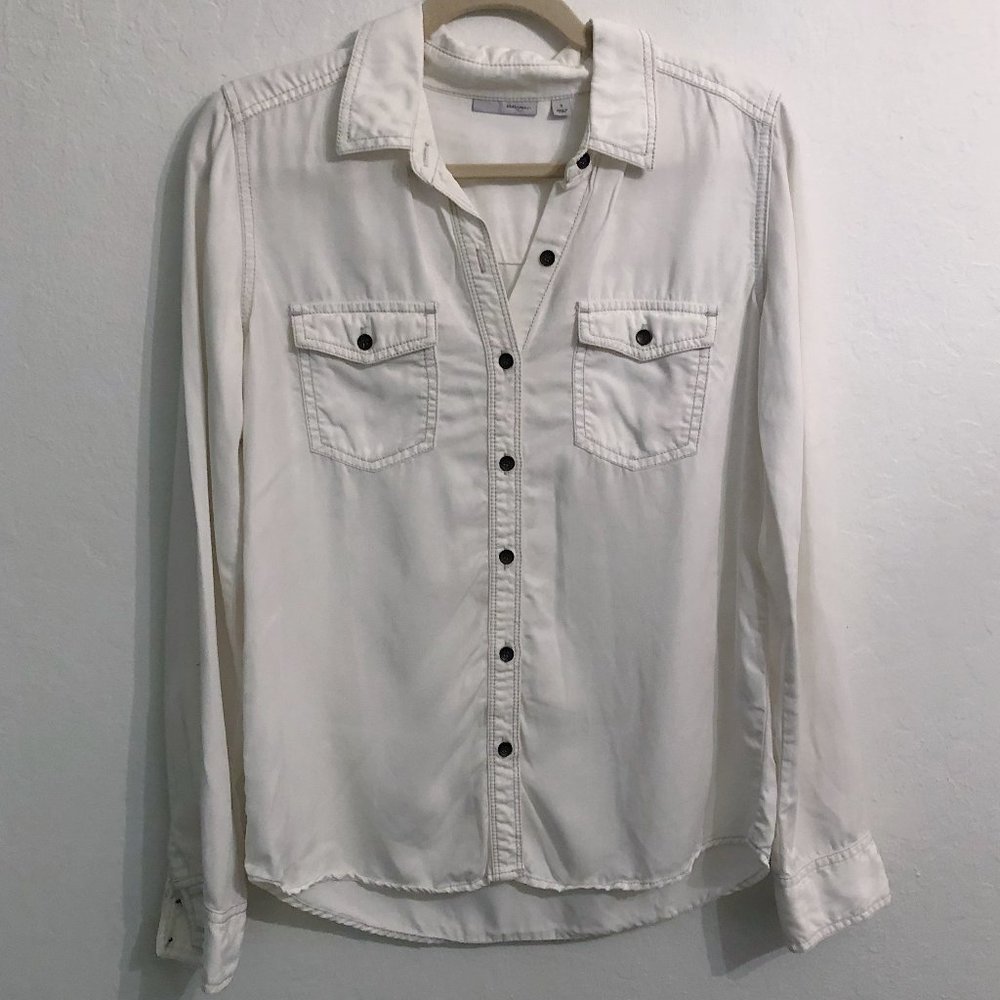 Halogen White Button Down Long Sleeve Top Small - Picture 3 of 8